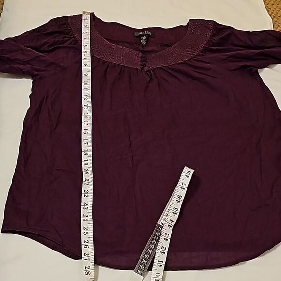 Lauren Ralph Lauren Berry Embroidered Boat Neck Semi Sheer 3/4 Longsleeve Blouse - Picture 5 of 8